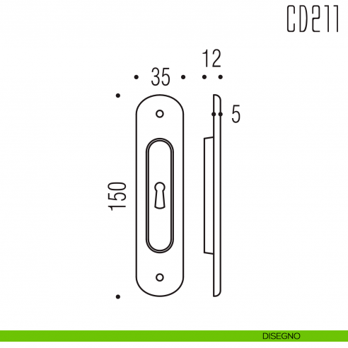 Maniglia per porta scorrevole CD211 CF Colombo Design con foro chiave disegno