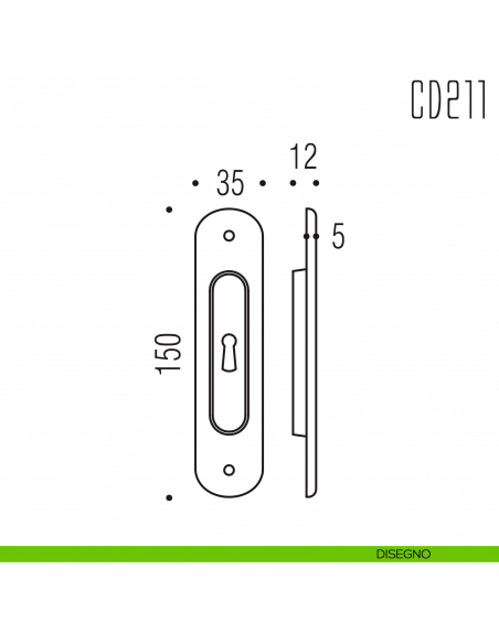 Maniglia per porta scorrevole CD211 CF Colombo Design con foro chiave disegno