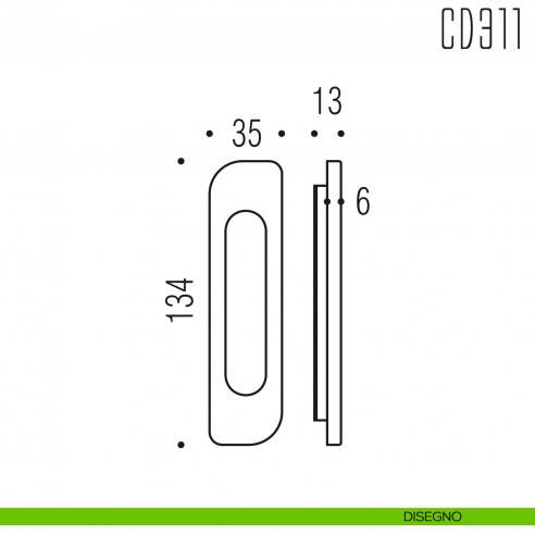 Maniglia per porta scorrevole CD311 Colombo Design senza foro chiave disegno