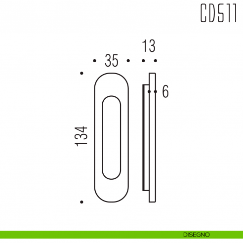 Maniglia per porta scorrevole CD511 Colombo Design senza foro chiave disegno