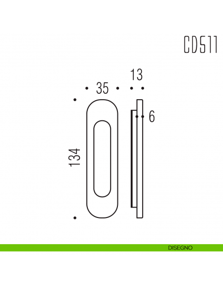 Maniglia per porta scorrevole CD511 Colombo Design senza foro chiave disegno