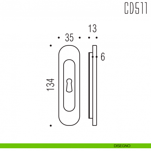 Maniglia per porta scorrevole CD511 CF Colombo Design con foro chiave disegno