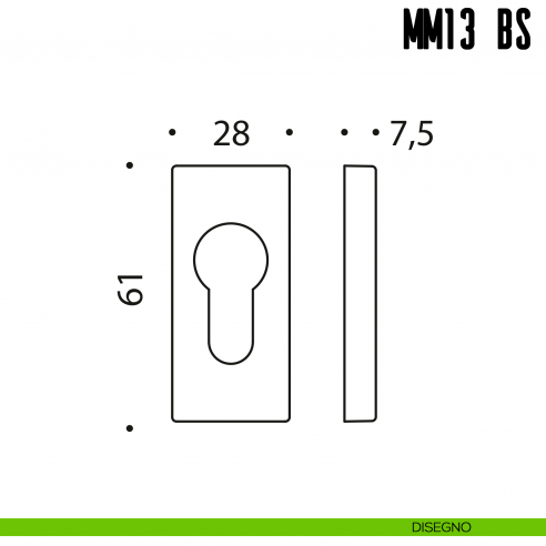 Bocchetta stretta quadrata foro yale Colombo Design MM13 BS disegno