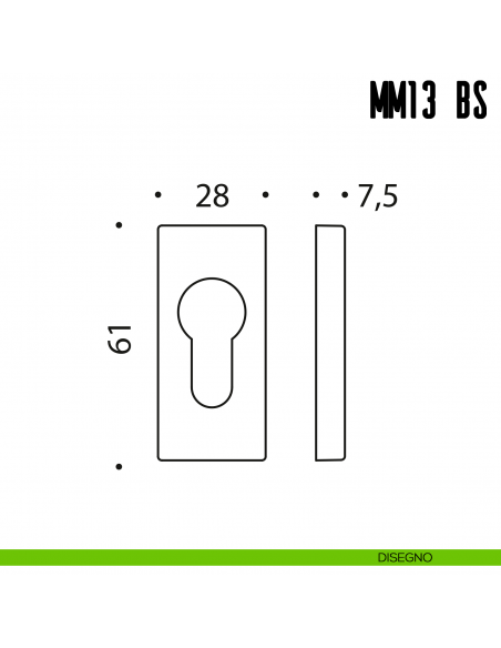 Bocchetta stretta quadrata foro yale Colombo Design MM13 BS disegno