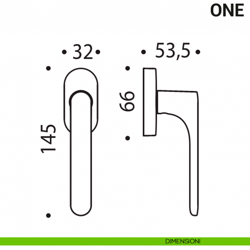 Maniglia per finestra martellina DK One Colombo Design Mood Collection disegno