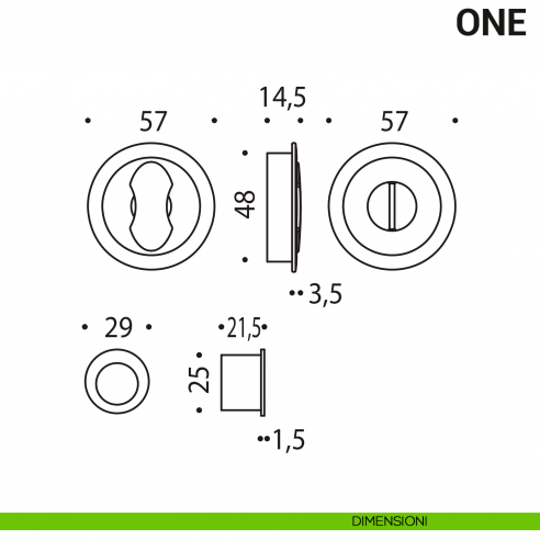 Maniglia per porta scorrevole One Colombo Design con nottolino Mood Collection dimensioni