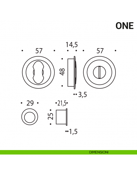 Maniglia per porta scorrevole One Colombo Design con nottolino Mood Collection dimensioni
