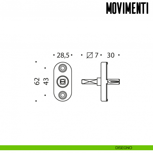 Movimento DK per maniglia finestra Colombo Design senza boccole disegno tecnico