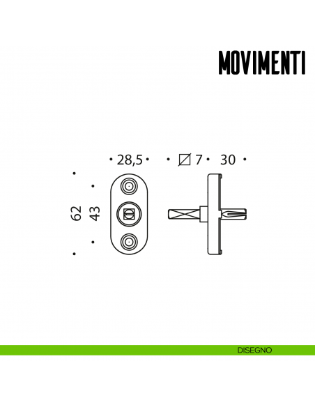 Movimento DK per maniglia finestra Colombo Design senza boccole disegno tecnico
