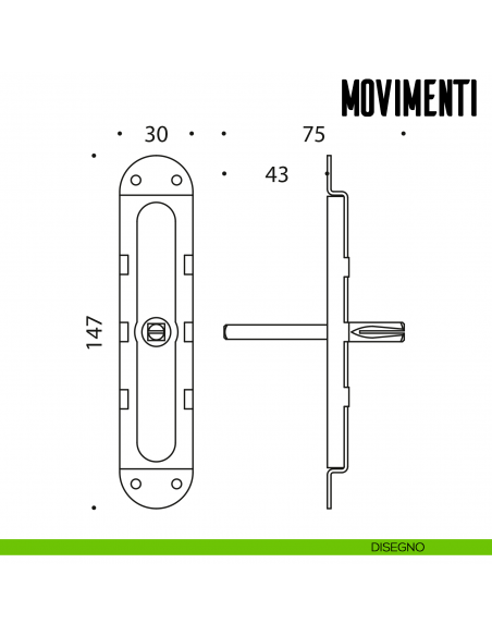 Movimento martellina per maniglia finestra cremonese Colombo Design disegno tecnico