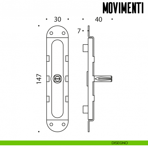 Movimento gratz per maniglia finestra cremonese Colombo Design disegno tecnico