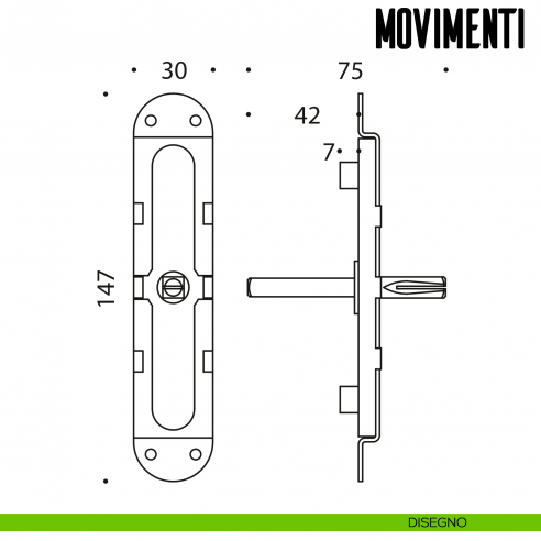 Movimento gratz Q.7 per maniglia finestra cremonese Colombo Design disegno
