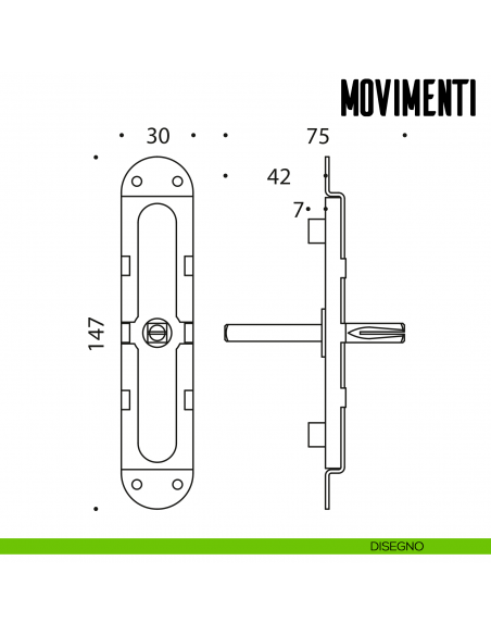 Movimento gratz Q.7 per maniglia finestra cremonese Colombo Design disegno