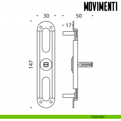 Movimento MP per maniglia finestra cremonese Colombo Design disegno tecnico