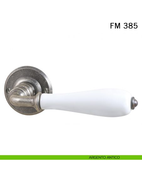 Maniglia porcellana e ferro per porta Il Forgiato FM 385 senza molla argento antico