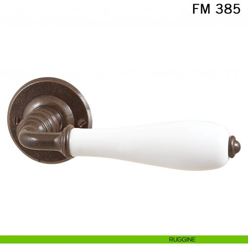 Maniglia porcellana e ferro per porta Il Forgiato FM 385 con molla ruggine