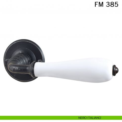 Maniglia porcellana e ferro per porta Il Forgiato FM 385 con molla nero italiano