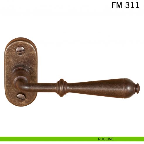 Maniglia in ferro per porta Il Forgiato FM 311 con rosetta ovale ruggine