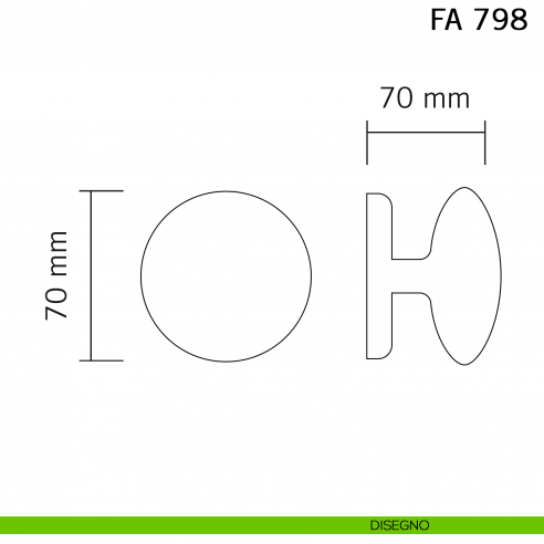 Pomolo ovale girevole in ferro per porta Il Forgiato FA 798.BIS disegno
