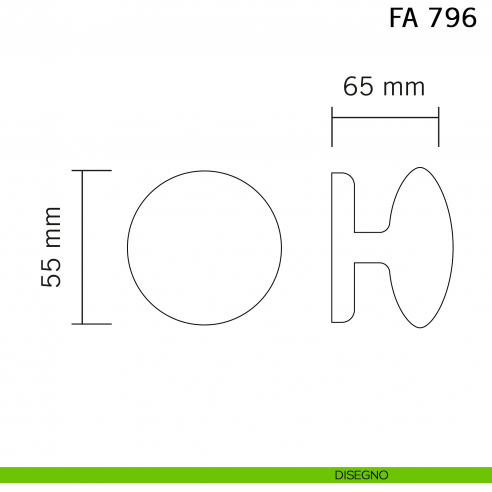 Pomolo tondo girevole diametro 55 mm in ferro per porta Il Forgiato FA 796.55.BIS disegno