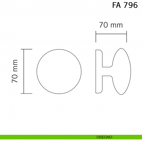 Pomolo tondo girevole diametro 70 mm in ferro per porta Il Forgiato FA 796.70.BIS disegno