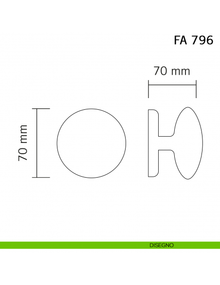 Pomolo tondo girevole diametro 70 mm in ferro per porta Il Forgiato FA 796.70.BIS disegno