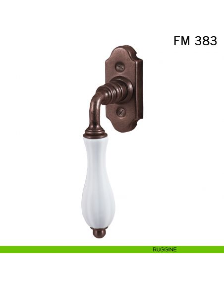 Maniglia porcellana e ferro per finestra martellina DK FM 383 Il Forgiato ruggine