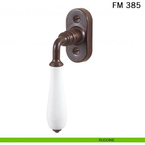Maniglia porcellana e ferro per finestra martellina DK FM 385 Il Forgiato ruggine