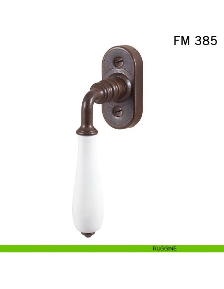 Maniglia porcellana e ferro per finestra martellina DK FM 385 Il Forgiato ruggine
