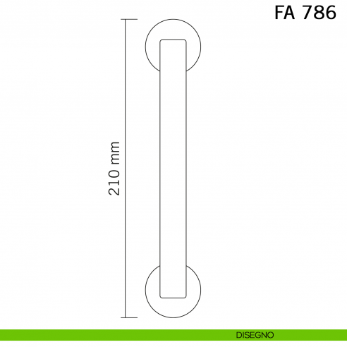 Maniglione in ferro per porta dritto FA 786 Il Forgiato misura 210 mm disegno