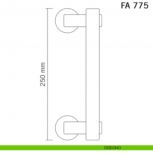 Maniglione in ferro per porta zancato FA 775 Il Forgiato misura 250 mm disegno
