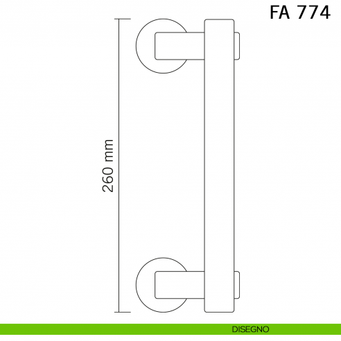 Maniglione in ferro per porta zancato FA 774 Il Forgiato misura 260 mm disegno