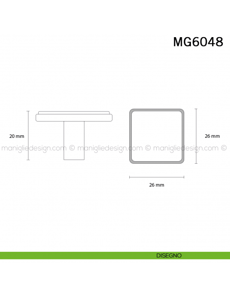 Pomolo classico quadrato per mobile Metal Style Florence MG6048 disegno