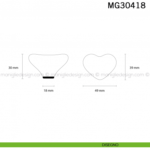 Pomolo cuore in ceramica bianca per mobile Metal Style MG30418 disegno