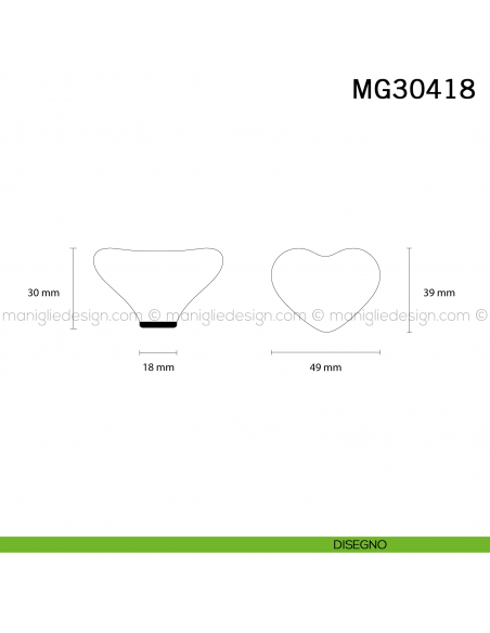 Pomolo cuore in ceramica bianca per mobile Metal Style MG30418 disegno