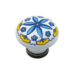 Pomolo in ceramica bianca decorata per mobile Metal Style MG29213