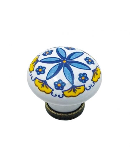 Pomolo in ceramica bianca decorata per mobile Metal Style MG29213