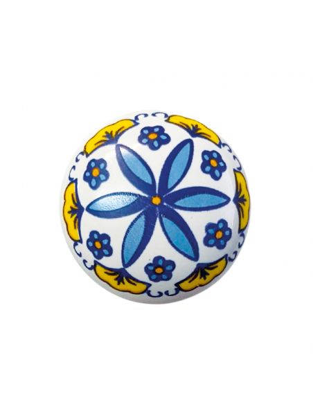 Pomolo in ceramica bianca decorata per mobile Metal Style MG29213 frontale