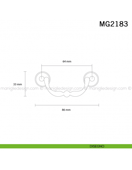 Maniglia pendente per mobile classico Metal Style ottone antico interasse 64 MG2183