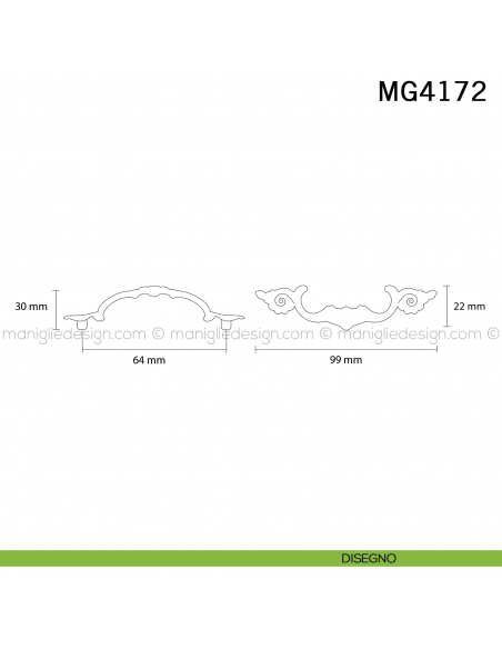 Maniglia Barocco per mobile classico Metal Style ottone antico MG4172 interasse 64 mm