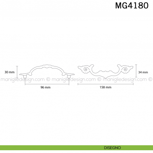 Maniglia in stile Barocco per mobile antico Metal Style Patinè bm MG4180 interasse 96 mm