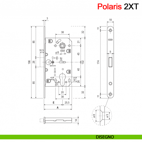 Serratura magnetica AGB Polaris 2XT cilindro Yale interasse 85 mm disegno
