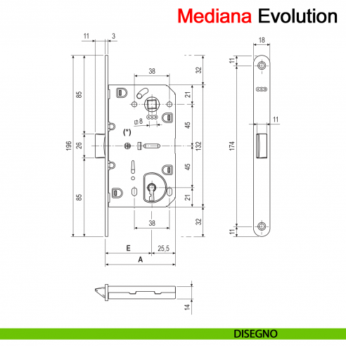 Serratura meccanica AGB Mediana Evolution chiave interasse 90 mm