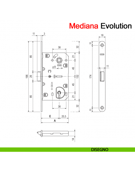Serratura meccanica AGB Mediana Evolution chiave interasse 90 mm