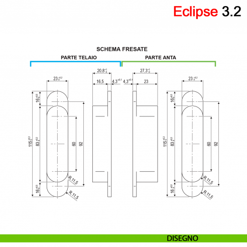 Cerniera a scomparsa regolabile per porta AGB Eclipse 3.2 disegno