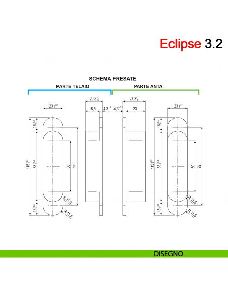 Cerniera a scomparsa regolabile per porta AGB Eclipse 3.2 disegno