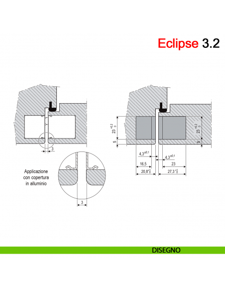 Cerniera a scomparsa regolabile per porta AGB Eclipse 3.2 disegno