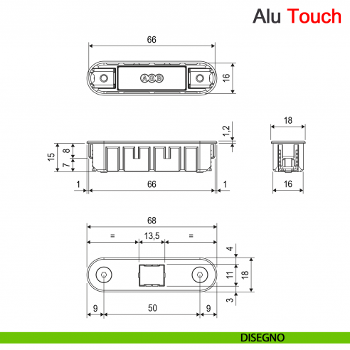 Incontro Alu-Touch per ritenuta magnetica Touch AGB per alluminio disegno
