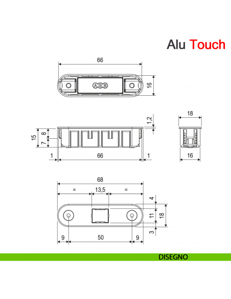 Incontro Alu-Touch per ritenuta magnetica Touch AGB per alluminio disegno
