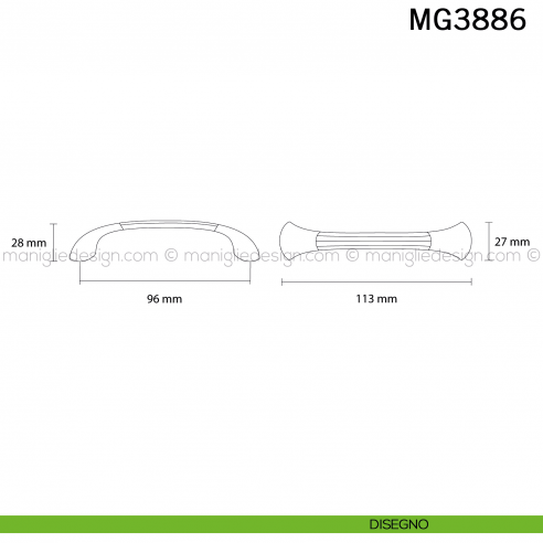 Maniglia classica per mobile MG3886 interasse 96 mm disegno